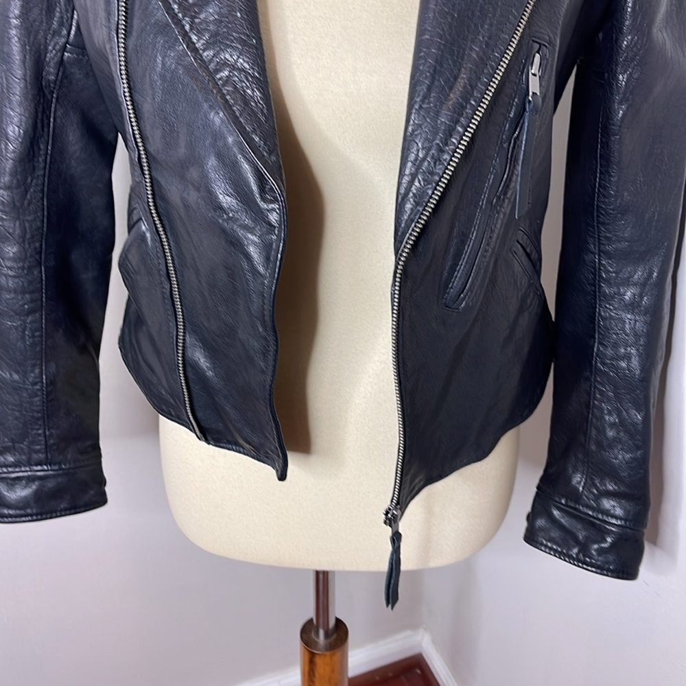 Polo Ralph Lauren Black Silver Zip Buffalo Leather Biker Moto Jacket - Picture 8 of 10